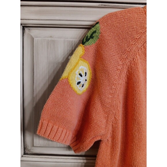 The Quacker Factory Lemon Embroidered Orange Knit Short Sleeve -  Shirt Small - Picture 3 of 6